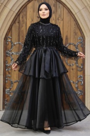 Neva Style - Stylish Black Hijab Wedding Dress 6742S - Thumbnail