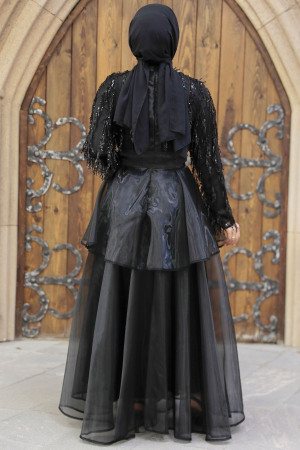 Neva Style - Stylish Black Hijab Wedding Dress 6742S - Thumbnail