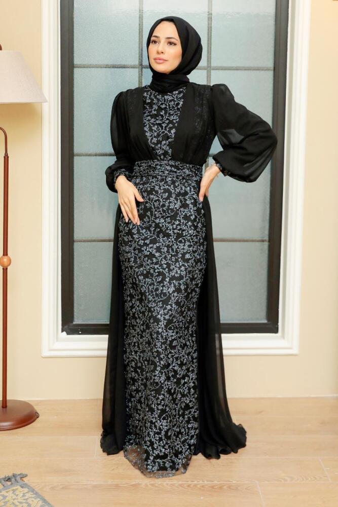 Neva Style - Stylish Black Hijab Wedding Gown 22071S - 5