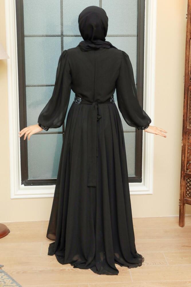 Neva Style - Stylish Black Hijab Wedding Gown 22071S - 6