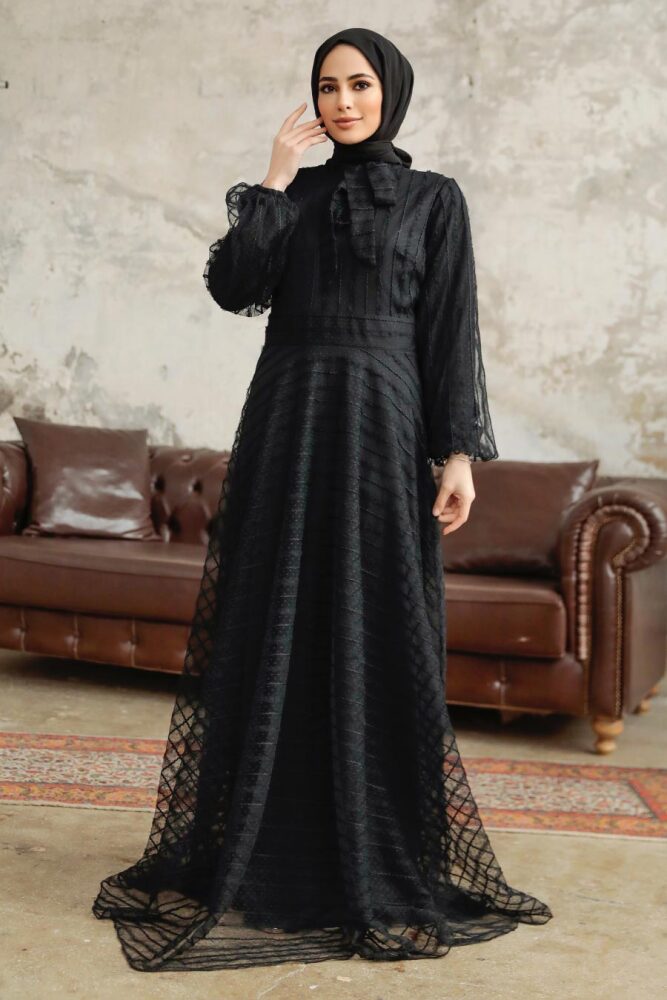 Stylish Black Islamic Clothing Prom Dress 38920S - 1