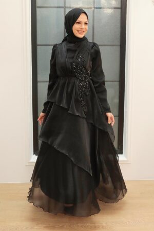Neva Style - Stylish Black Islamic Engagement Dress 25825S - 1