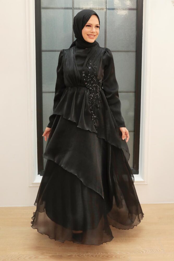 Neva Style - Stylish Black Islamic Engagement Dress 25825S - 1