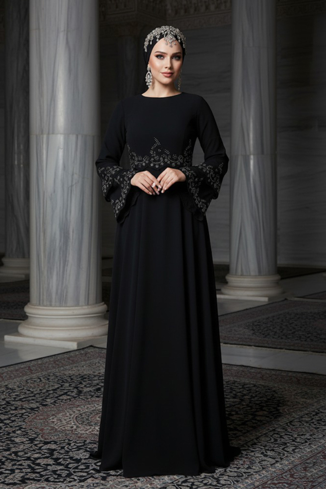 Neva Style - Stylish Black Islamic Evening Dress 9181S - 1