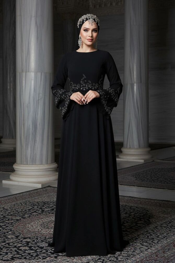 Neva Style - Stylish Black Islamic Evening Dress 9181S - 1