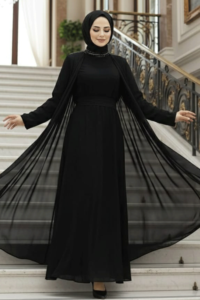 Stylish Black Islamic Evening Gown 379300S - 1