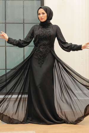 Neva Style - Stylish Black Islamic Wedding Gown 766S - Thumbnail