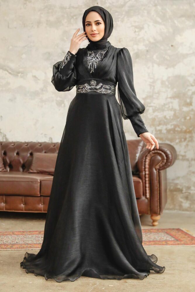Stylish Black Modest Islamic Clothing Prom Dress 3753S - 3