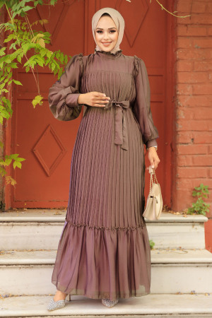 Stylish Brown Islamic Clothing Engagement Dress 39651KH - 1