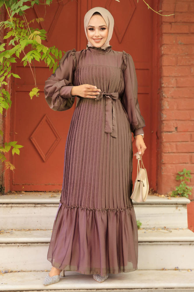 Stylish Brown Islamic Clothing Engagement Dress 39651KH - 1
