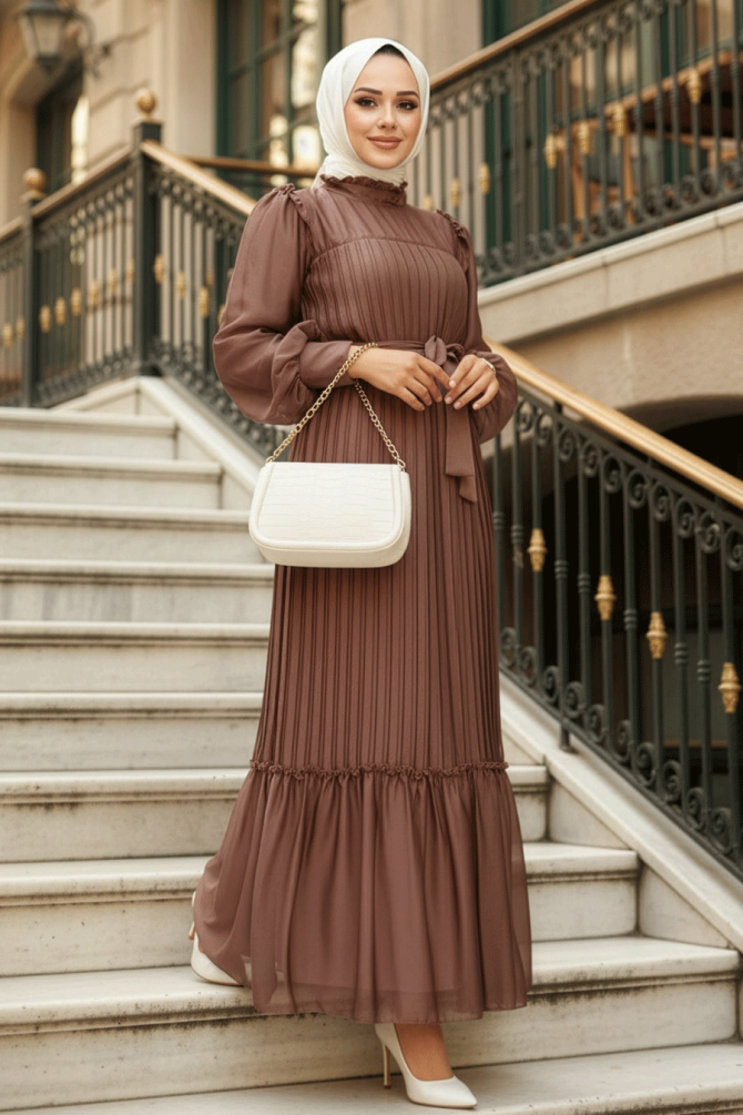 Stylish Brown Islamic Clothing Engagement Dress 39651KH - 1