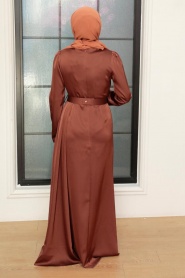 Neva Style - Stylish Brown Islamic Long Sleeve Maxi Dress 3606KH - Thumbnail