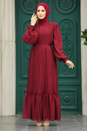 Stylish Claret Red Islamic Clothing Engagement Dress 39651BR - 2