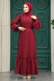 Neva Style - Stylish Claret Red Islamic Clothing Engagement Dress 39651BR - Thumbnail