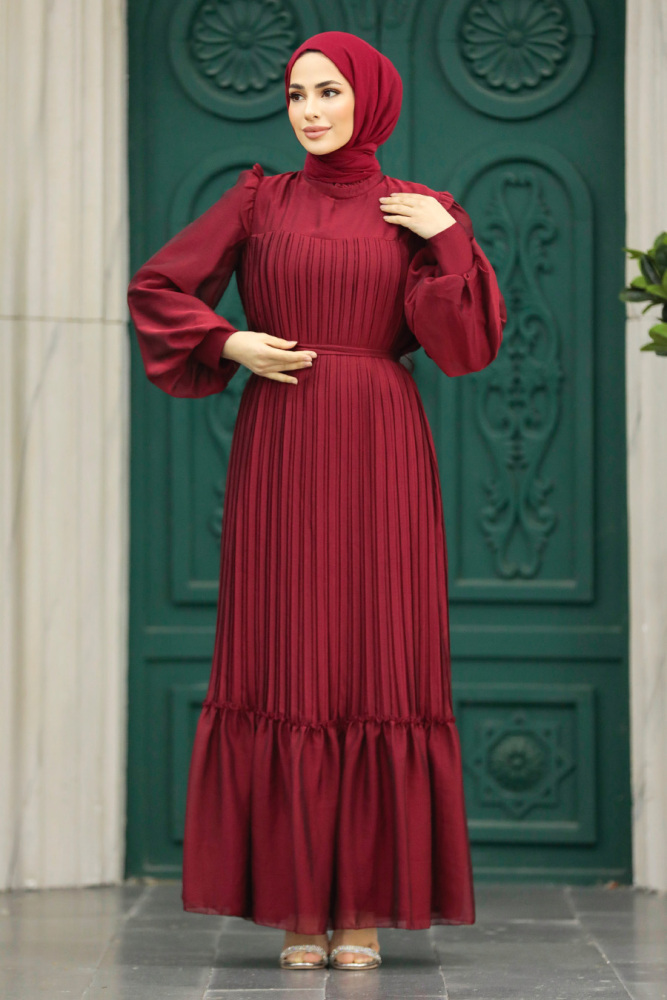 Stylish Claret Red Islamic Clothing Engagement Dress 39651BR - 1