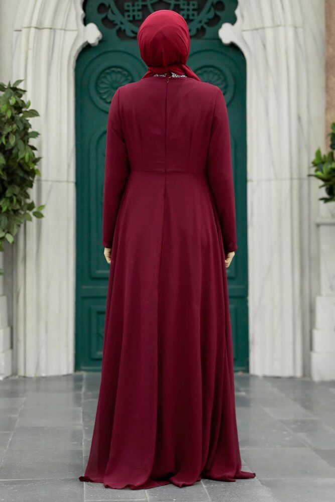 Neva Style - Stylish Claret Red Islamic Evening Dress 25850BR - 3