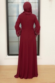 Neva Style - Stylish Claret Red Islamic Evening Dress 9181BR - Thumbnail