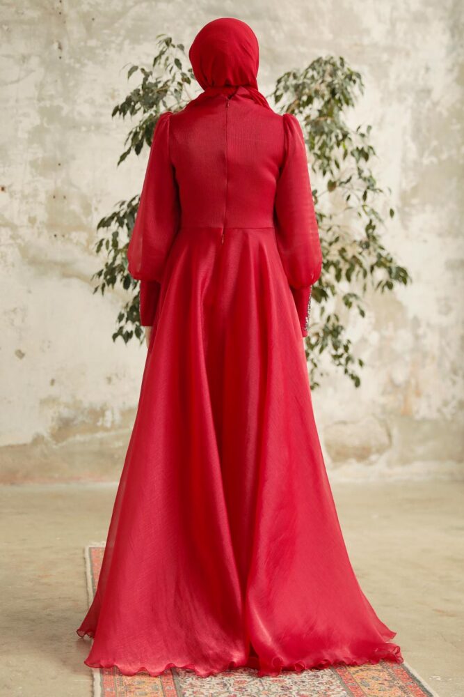 Neva Style - Stylish Claret Red Modest Islamic Clothing Prom Dress 3753BR - 4