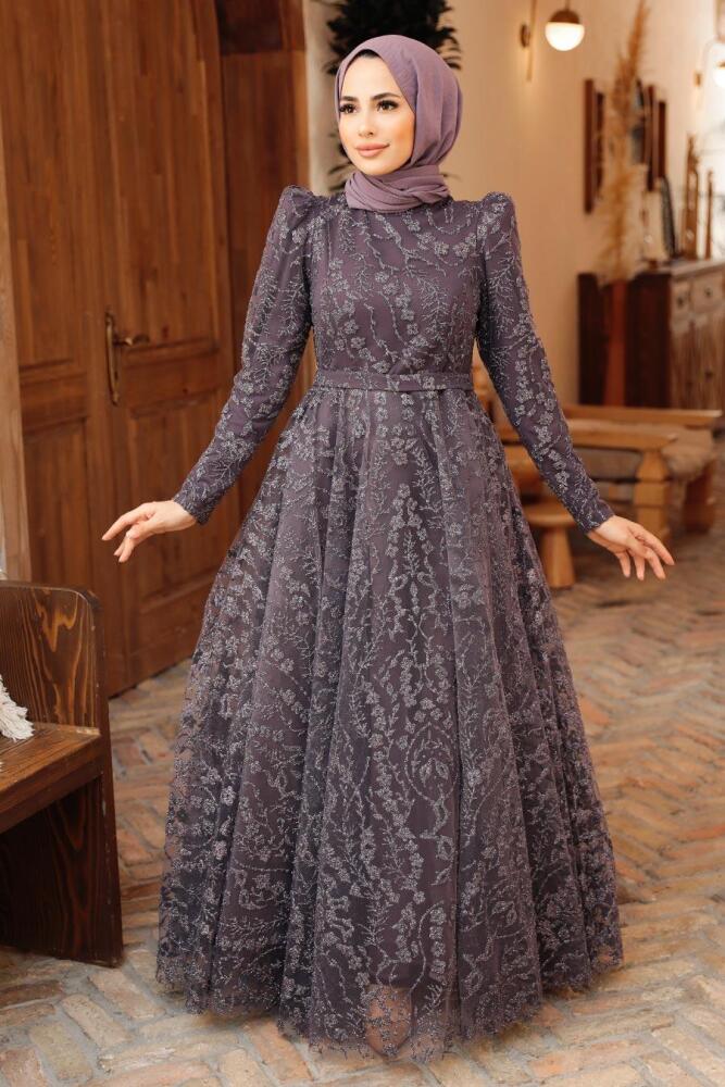 Neva Style - Stylish Dark Lila Hijab Bridesmaid Dress 22780KLILA - 2