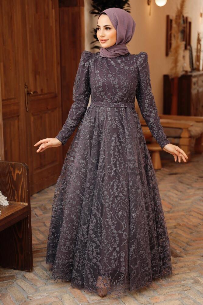 Neva Style - Stylish Dark Lila Hijab Bridesmaid Dress 22780KLILA - 1