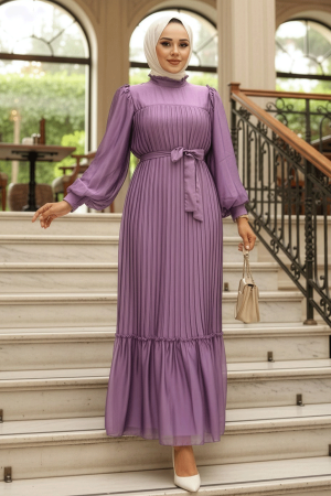 Stylish Dark Lila Islamic Clothing Engagement Dress 39651KLILA - 1