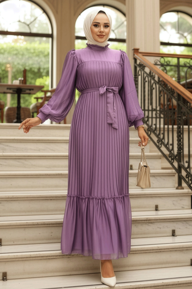 Stylish Dark Lila Islamic Clothing Engagement Dress 39651KLILA - 1