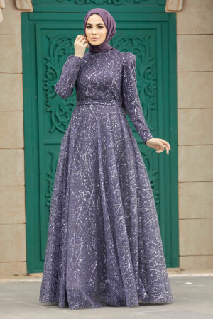 Stylish Dark Lila Muslim Wedding Dress 23241KLILA - 1