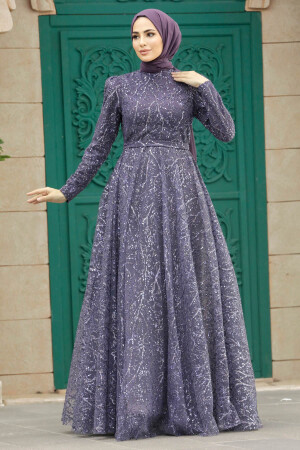 Stylish Dark Lila Muslim Wedding Dress 23241KLILA - 3
