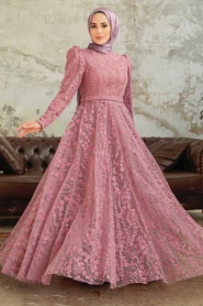 Neva Style - Stylish Dusty Rose Hijab Bridesmaid Dress 22780GK - Thumbnail
