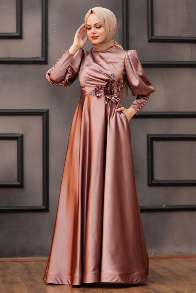 Neva Style - Stylish Dusty Rose Hijab Wedding Gown 2205GK - 2