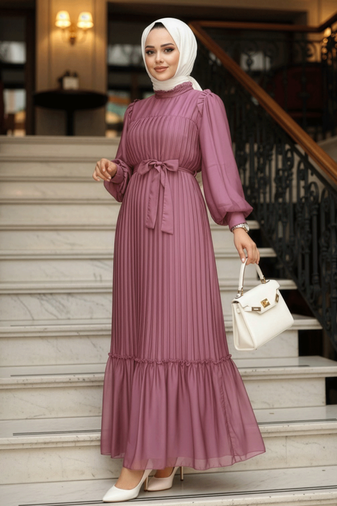 Stylish Dusty Rose Islamic Clothing Engagement Dress 39651GK - 1
