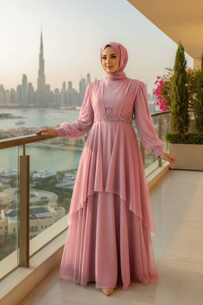 Stylish Dusty Rose Islamic Clothing Evening Dress 22123GK - 1