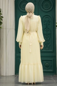 Neva Style - Stylish Ecru Islamic Clothing Engagement Dress 39651E - Thumbnail