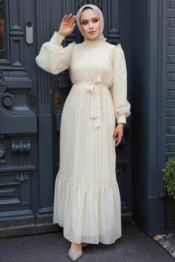 Stylish Ecru Islamic Clothing Engagement Dress 39651E - 2