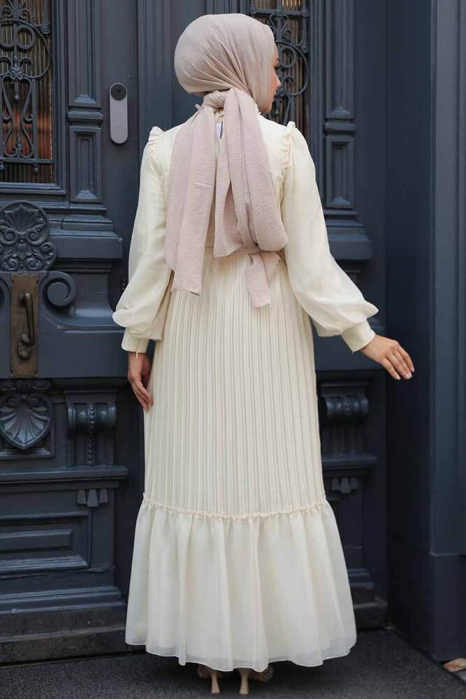 Stylish Ecru Islamic Clothing Engagement Dress 39651E - 3