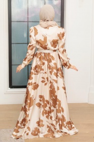 Neva Style - Stylish Ecru Islamic Dress 35671E - Thumbnail