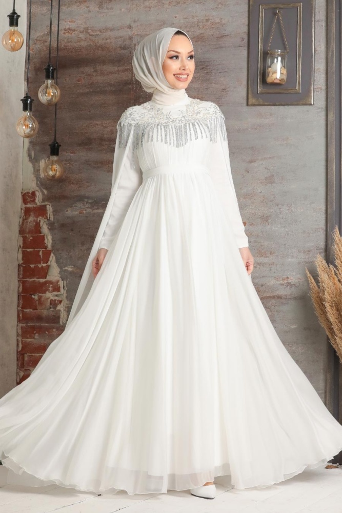 Neva Style - Stylish Ecru Islamic Engagement Gown 21901E - 1