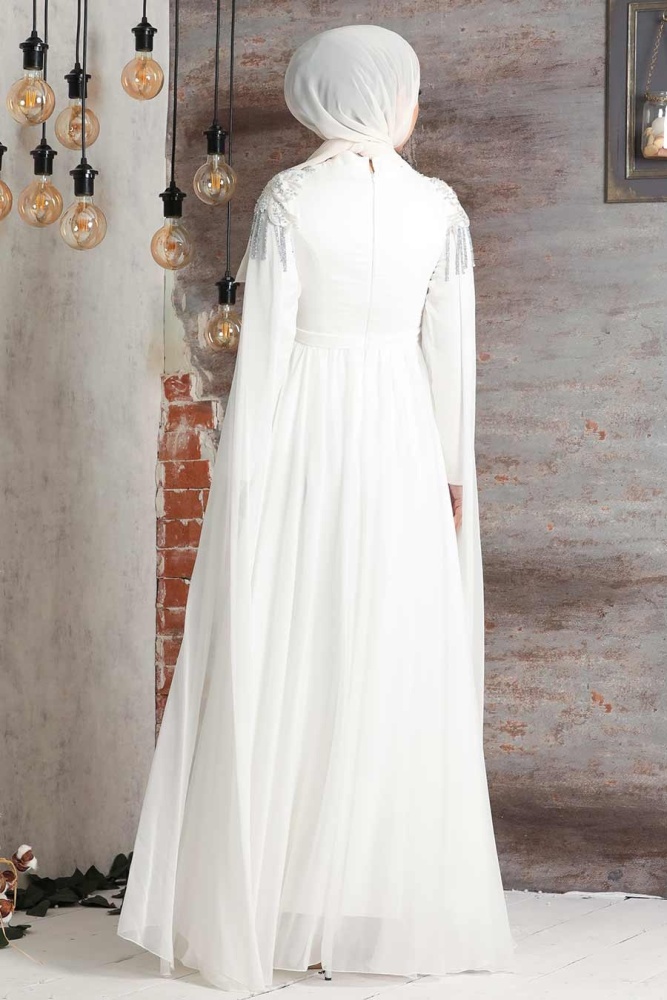 Neva Style - Stylish Ecru Islamic Engagement Gown 21901E - 2