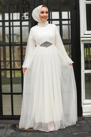Neva Style - Stylish Ecru Modest Evening Gown 54230E - Thumbnail
