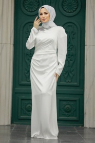 Neva Style - Stylish Ecru Muslim Bridesmaid Dress 40773E - Thumbnail