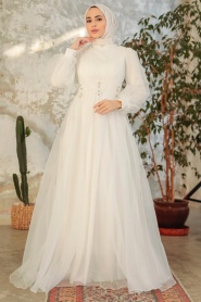 Neva Style - Stylish Ecru Muslim Muslim Bridal Dress 22571E - Thumbnail