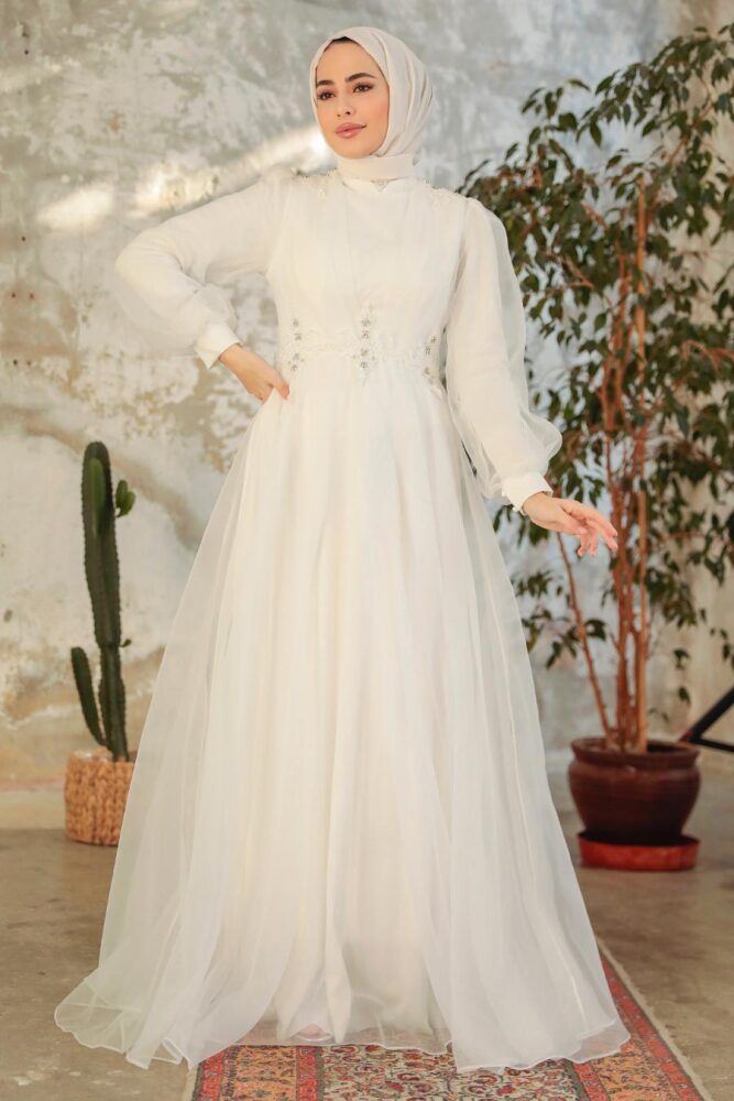 Neva Style - Stylish Ecru Muslim Muslim Bridal Dress 22571E - 2