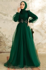 Neva Style - Stylish Emerald Green Muslim Bridal Dress 22571ZY - Thumbnail