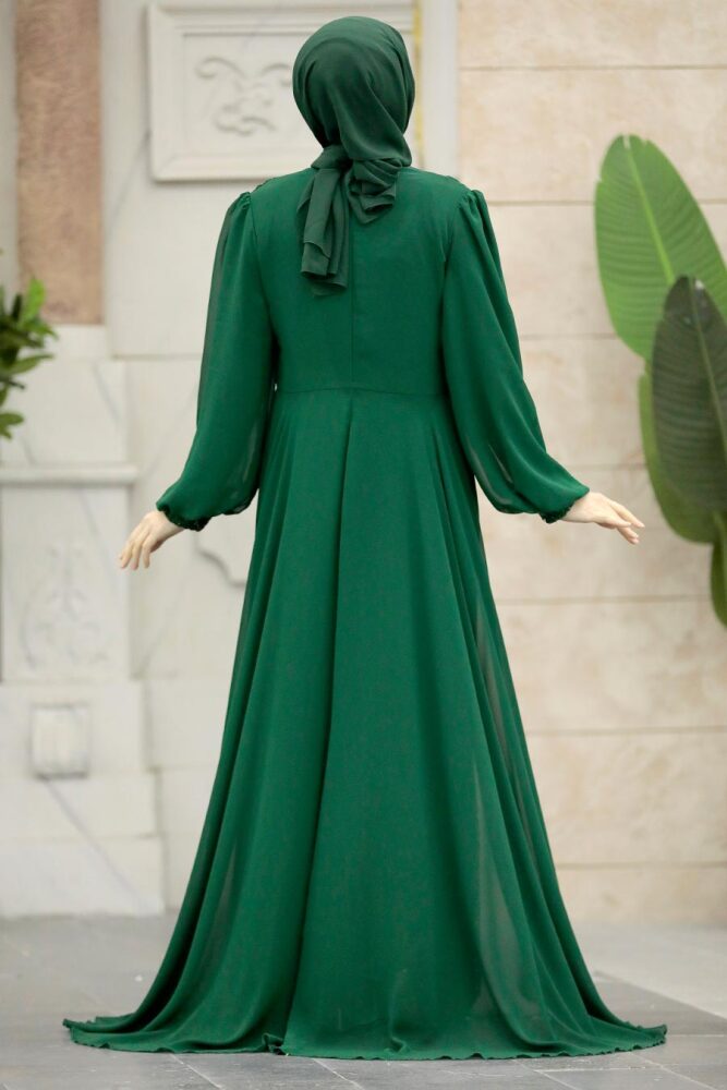 Stylish Emerald Green Muslim Long Sleeve Dress 22072ZY - 3