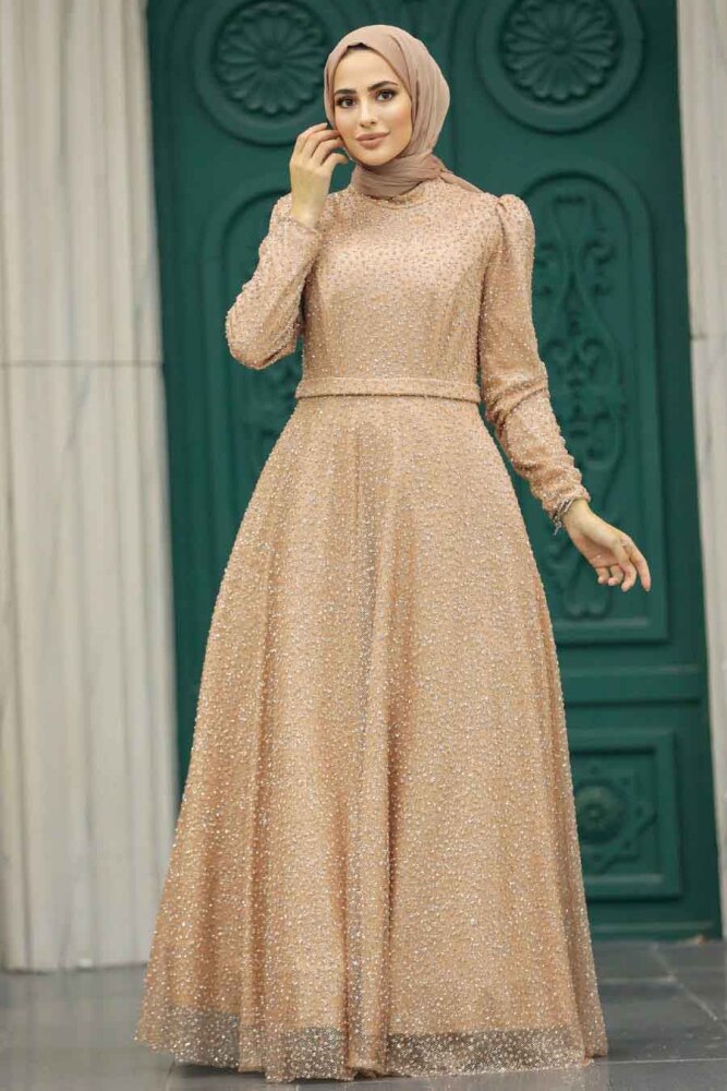 Stylish Gold Modest Evening Gown 23070GOLD - 2