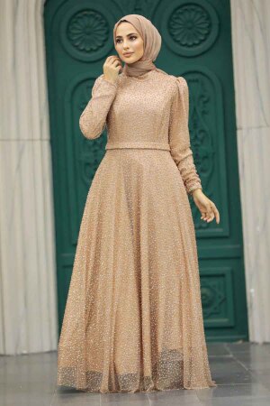 Stylish Gold Modest Evening Gown 23070GOLD - 3