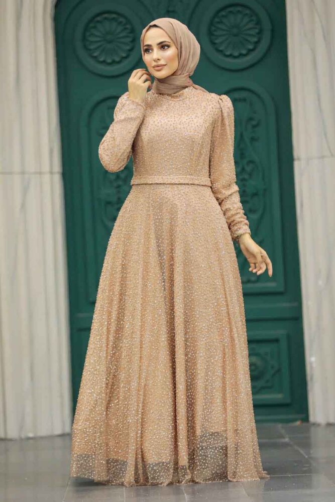 Stylish Gold Modest Evening Gown 23070GOLD - 3