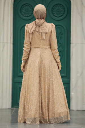 Stylish Gold Modest Evening Gown 23070GOLD - 4