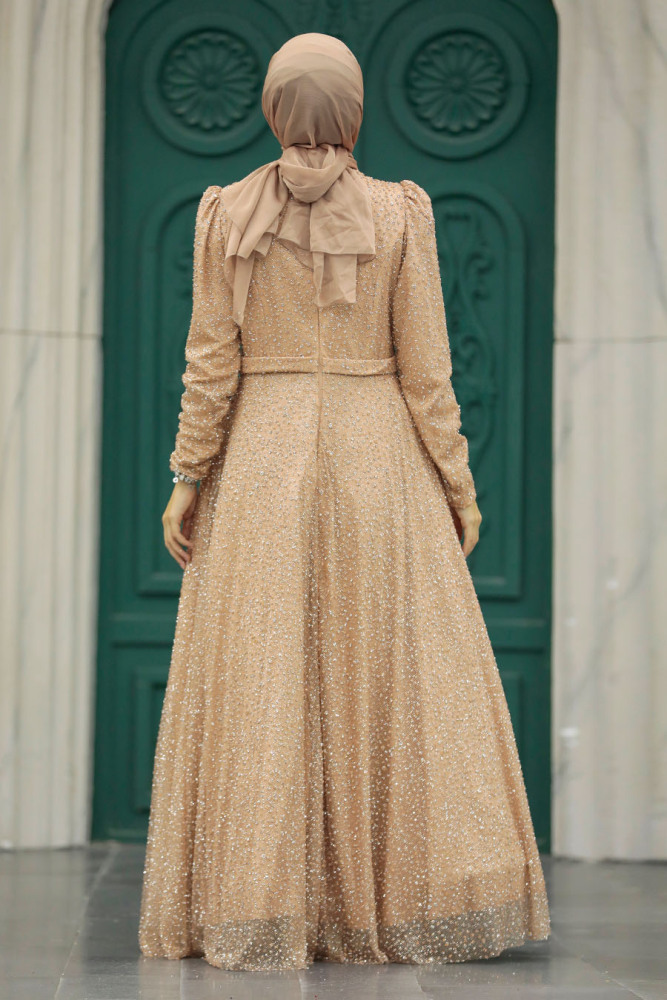 Stylish Gold Modest Evening Gown 23070GOLD - 4