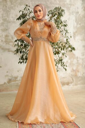 Neva Style - Stylish Gold Modest Islamic Clothing Prom Dress 3753GOLD - 1